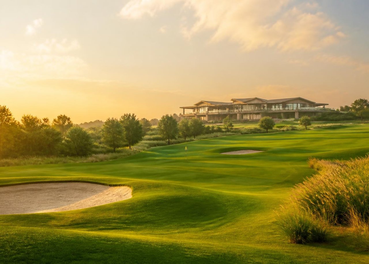 Championship golf course in India at golden hour